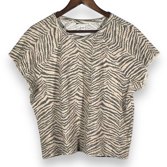 American Eagle Cropped Top Women Size XL Brown Textured Waffle Knit Short Sleeve - Picture 1 of 9